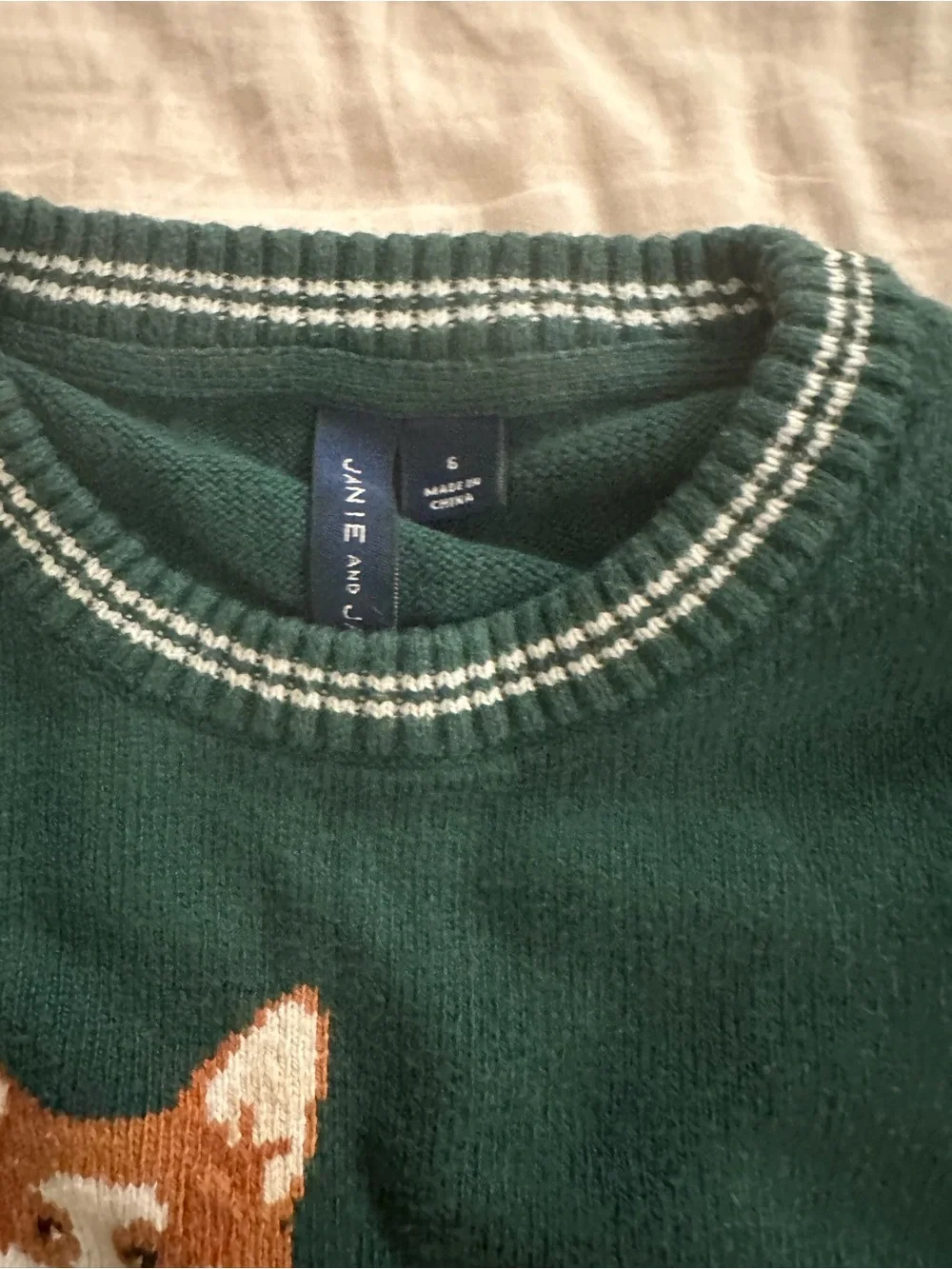 Janie and Jack Dark Green Knit Corgi  Sweater Kids Size 6 - Picture 2 of 5
